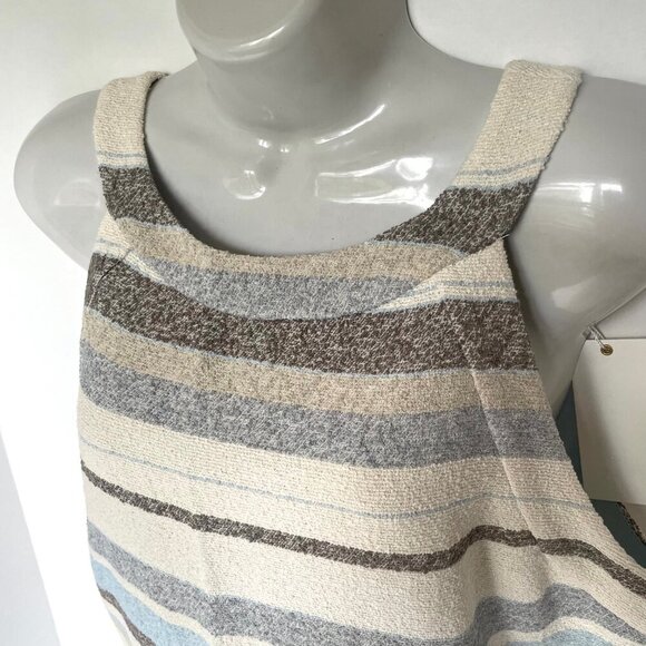 Tory Burch Mini Fringed Boho Dress 10 Ivory Sleeveless Cotton Sheath Stripe - Picture 6 of 14